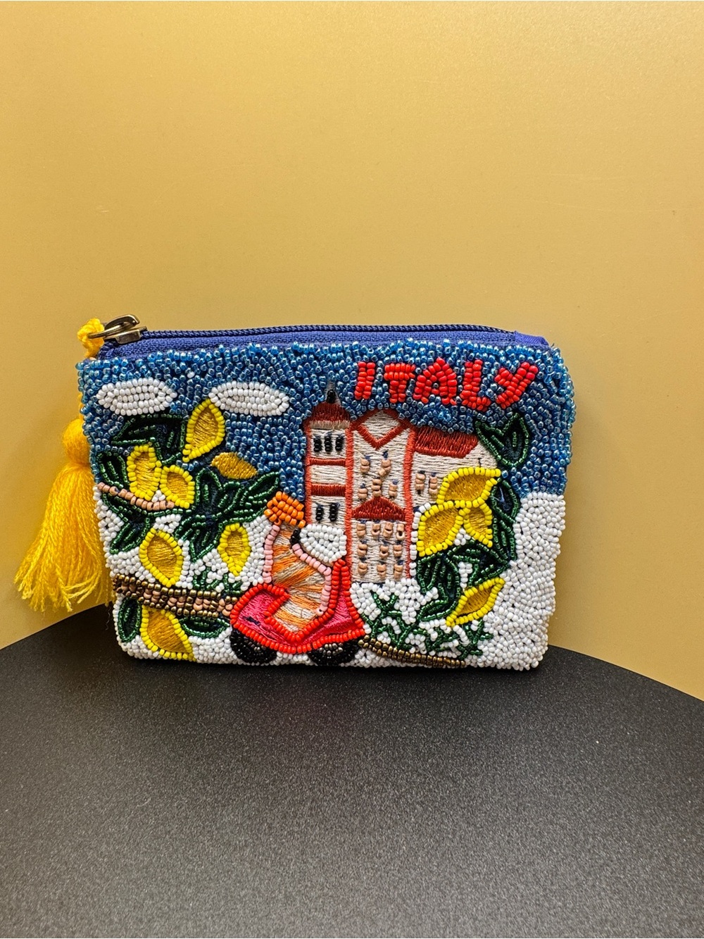 Beaded Italy Lemon Coin Purse with Tassel